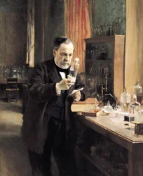 Louis Pasteur (1822-95) w swoim laboratorium, 1885